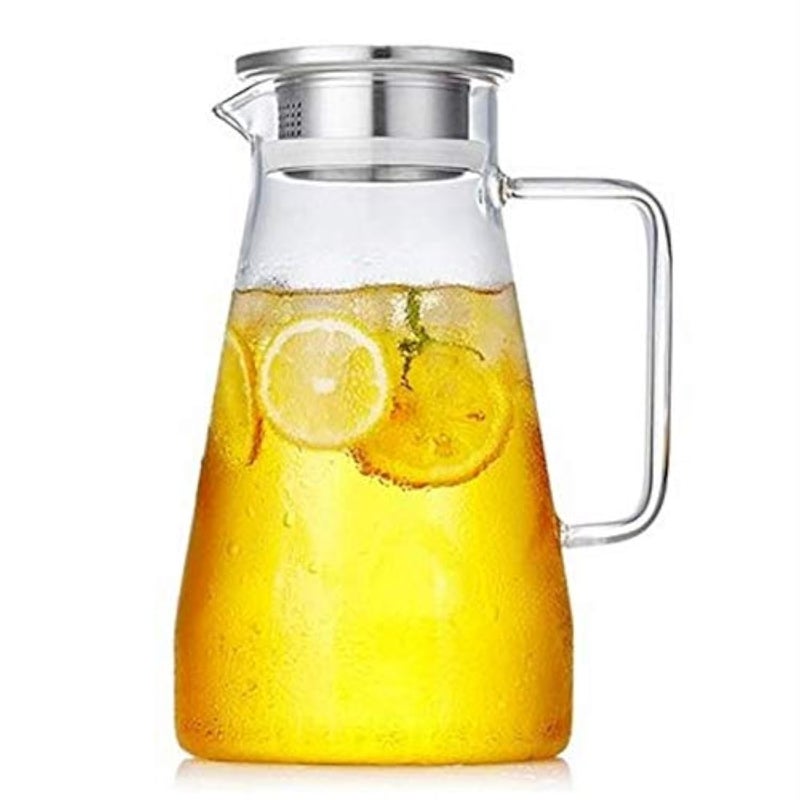 Hwagui - Large Heat Resistant Glass Pitcher with Stainless Steel Lid, Water Carafe with Handle, Good Beverage Pitcher for Homemade Juice and Iced Tea, 1800ml/61oz - Image 1